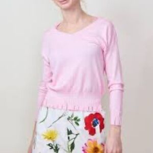 HANNOH WESSEL H+ The Padma Pullover Sweater Pink Fine Cotton Distressed Fringe L